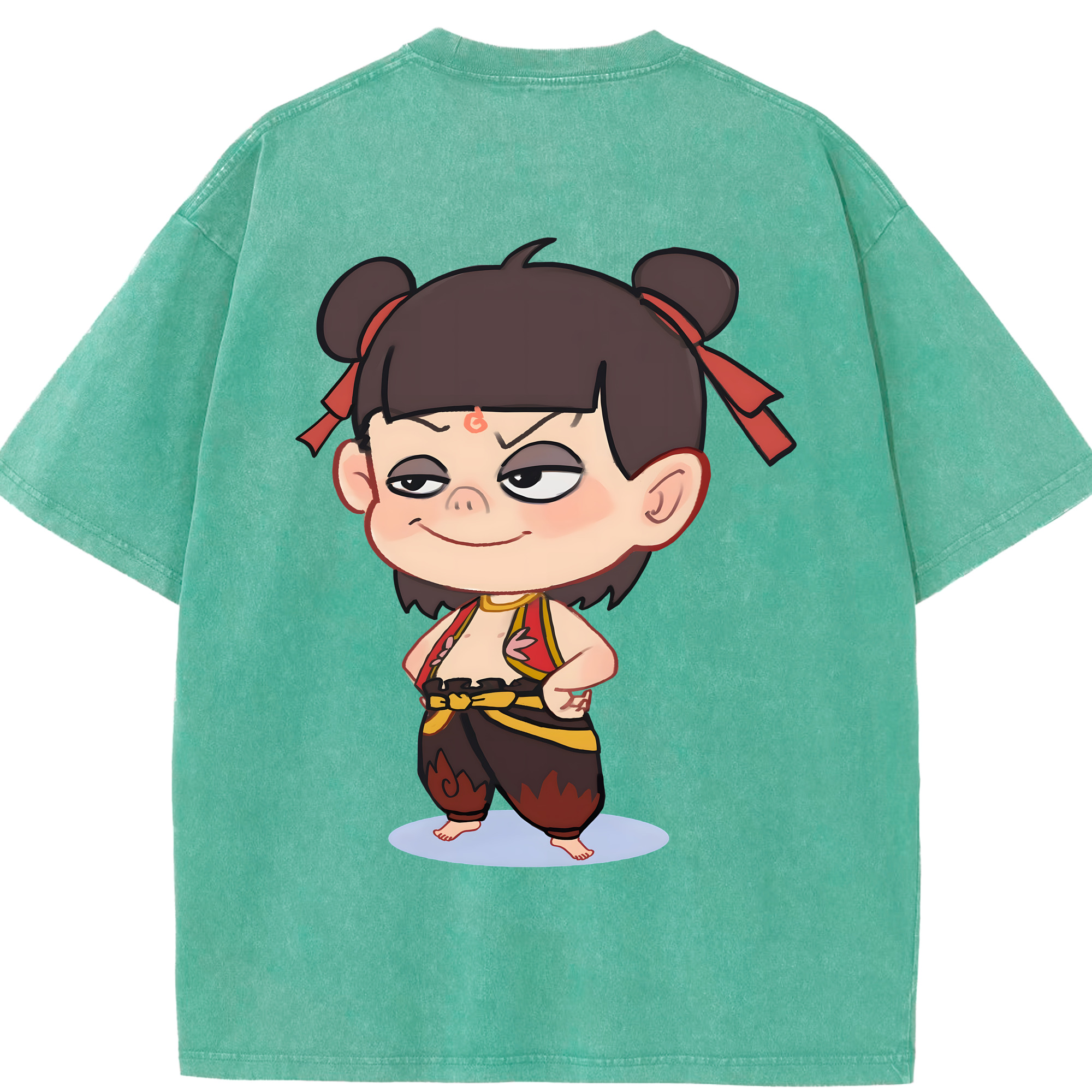 （画像用） Ne Zha 2 ナタ 魔童の大暴れ 綿100% ヴィンテージ風 半袖Tシャツ（背面プリント）